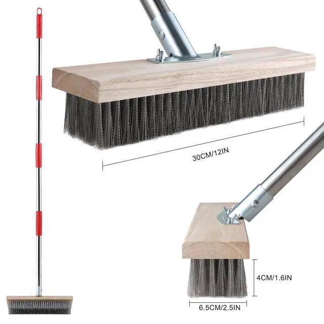 Alt view image 4 of 6 - Heavy Duty Wire Broom with Telescopic Handle(57IN), Stiff Metal Bristle Brush for Removing Weed Moss, Outdoor Floor Scrub Brush for Patio, Deck, Garden, Concrete, Garage