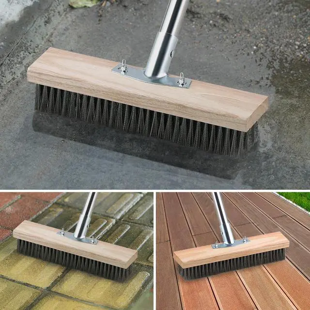 Alt view image 6 of 6 - Heavy Duty Wire Broom with Telescopic Handle(57IN), Stiff Metal Bristle Brush for Removing Weed Moss, Outdoor Floor Scrub Brush for Patio, Deck, Garden, Concrete, Garage