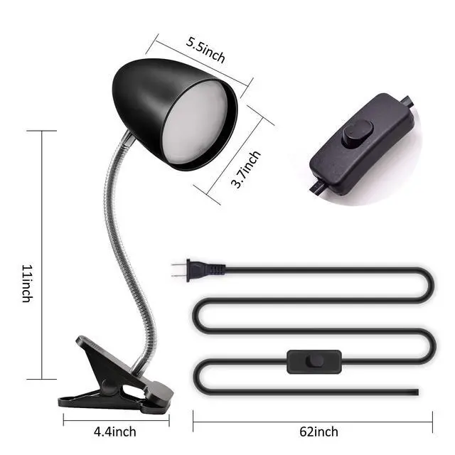 Alt view image 2 of 7 - Clip on Light for Bed, Non-Dimmable Clip on Reading Light for Bed, 4000K Cool White, 3.5W 240 LM Desk lamp with clamp, Eye Protection, ETL Listed, Black