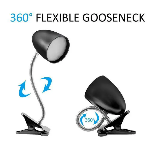 Alt view image 3 of 7 - Clip on Light for Bed, Non-Dimmable Clip on Reading Light for Bed, 4000K Cool White, 3.5W 240 LM Desk lamp with clamp, Eye Protection, ETL Listed, Black