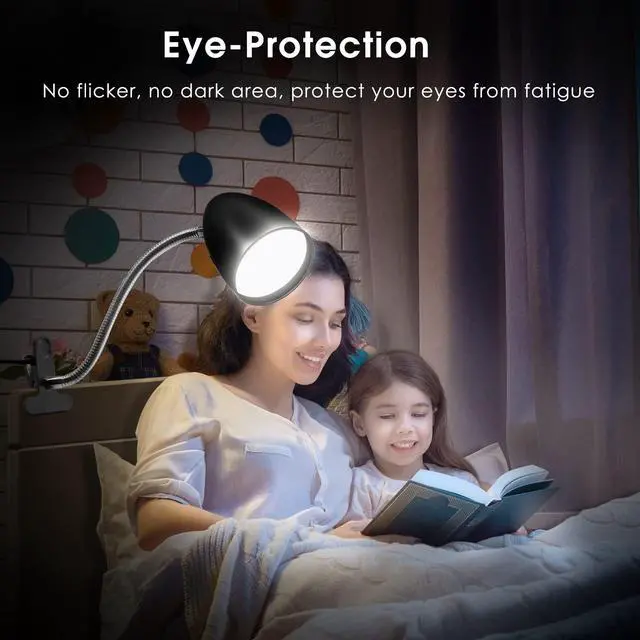 Alt view image 5 of 7 - Clip on Light for Bed, Non-Dimmable Clip on Reading Light for Bed, 4000K Cool White, 3.5W 240 LM Desk lamp with clamp, Eye Protection, ETL Listed, Black