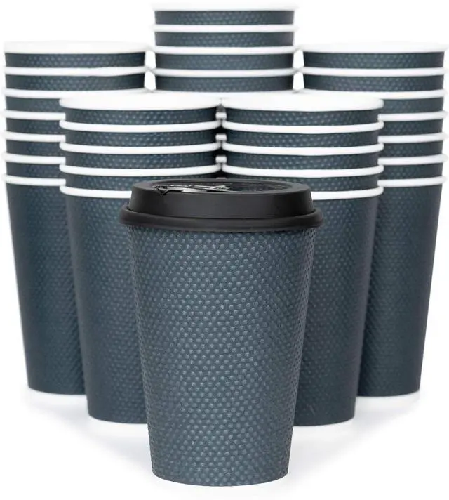 Main image of Disposable Coffee Cups With Lids - 12 oz Togo Coffee Cup With Lid (80 Set). Large To Go Travel Paper Hot Cups Insulated For Hot and Cold Beverage Drinks, No Sleeves Needed (Dusk Grey)