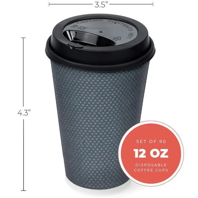 Alt view image 2 of 6 - Disposable Coffee Cups With Lids - 12 oz Togo Coffee Cup With Lid (80 Set). Large To Go Travel Paper Hot Cups Insulated For Hot and Cold Beverage Drinks, No Sleeves Needed (Dusk Grey)