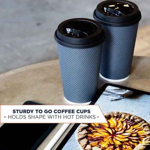 Alt view image 5 of 6 - Disposable Coffee Cups With Lids - 12 oz Togo Coffee Cup With Lid (80 Set). Large To Go Travel Paper Hot Cups Insulated For Hot and Cold Beverage Drinks, No Sleeves Needed (Dusk Grey)