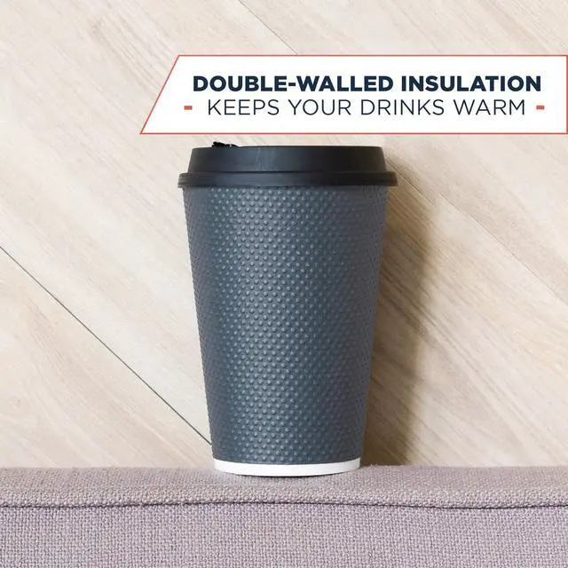 Alt view image 6 of 6 - Disposable Coffee Cups With Lids - 12 oz Togo Coffee Cup With Lid (80 Set). Large To Go Travel Paper Hot Cups Insulated For Hot and Cold Beverage Drinks, No Sleeves Needed (Dusk Grey)