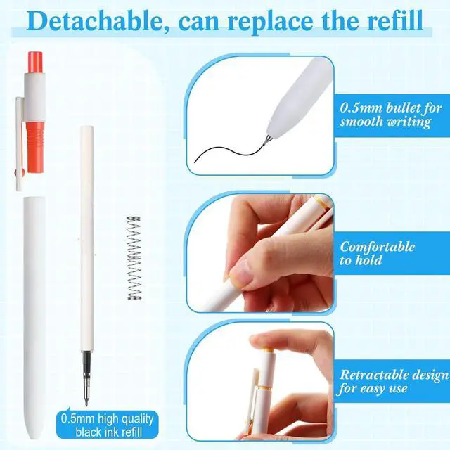 Alt view image 2 of 6 - Gel Pens, 10 Pcs 0.5mm Quick Dry Black Ink Fine Point Smooth Writing Pens High End Series Retractable Aesthetic Ballpoint for Office School Supplies Women Men Gifts(White,Classic)