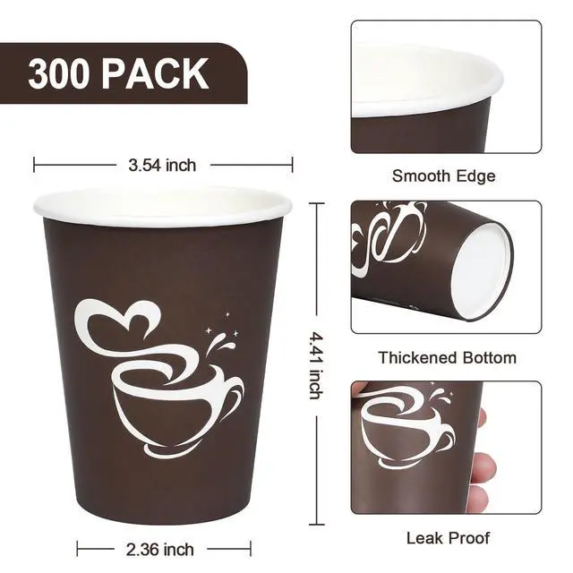 Alt view image 2 of 6 - 300 Count 12 oz Paper Coffee Cups, Disposable Drinking Cups for Hot or Cold Beverage, 12 ounce Brown Coffee Cups for Party, Business, Travel, Picnic