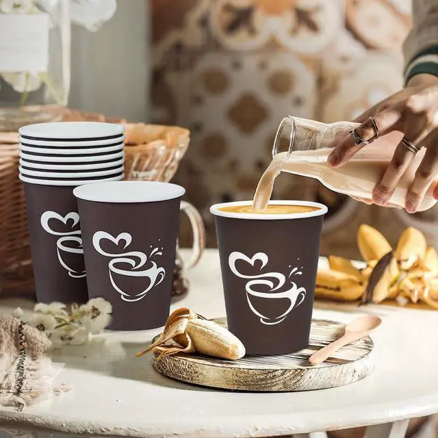 Alt view image 3 of 6 - 300 Count 12 oz Paper Coffee Cups, Disposable Drinking Cups for Hot or Cold Beverage, 12 ounce Brown Coffee Cups for Party, Business, Travel, Picnic