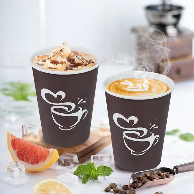 Alt view image 5 of 6 - 300 Count 12 oz Paper Coffee Cups, Disposable Drinking Cups for Hot or Cold Beverage, 12 ounce Brown Coffee Cups for Party, Business, Travel, Picnic