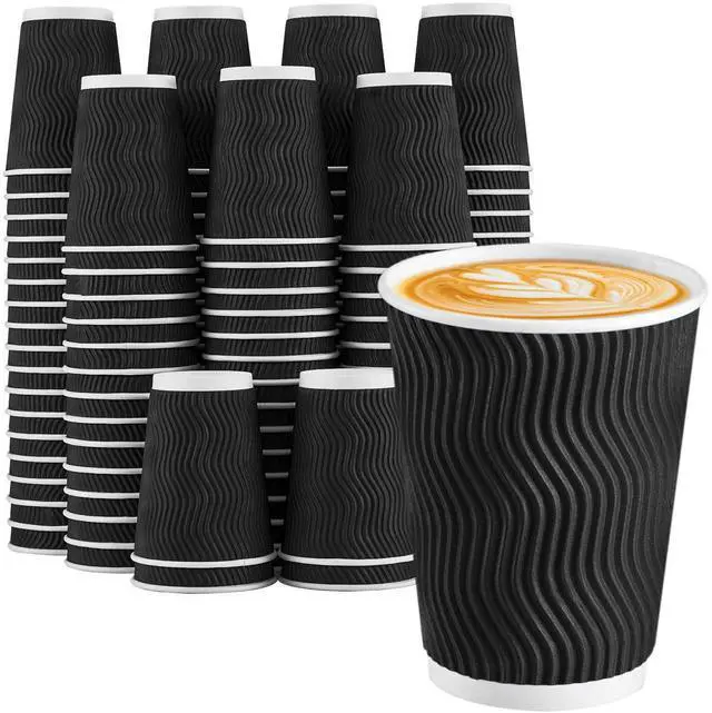 Main image of Disposable Coffee Cups 12 oz 100 Pack, Paper Coffee Cups 12 oz for Hot Drinks or Cold Beverages, Insulated Corrugated Ripple Wall Cup for Office, Cafe, Home or Travel (Black)