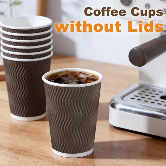 Alt view image 4 of 7 - 150 Pack 12 oz Coffee Cups, Disposable Insulated Corrugated Ripple Wall Paper Coffee Cups, Hot Cold Drinking Cups for Office, Home, Party, Cafe, Travel (Brown)