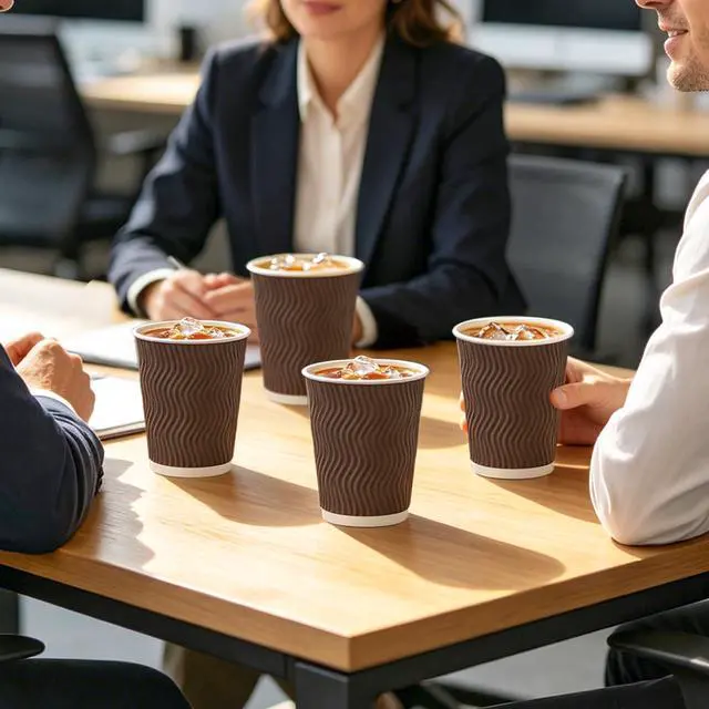 Alt view image 5 of 7 - 150 Pack 12 oz Coffee Cups, Disposable Insulated Corrugated Ripple Wall Paper Coffee Cups, Hot Cold Drinking Cups for Office, Home, Party, Cafe, Travel (Brown)