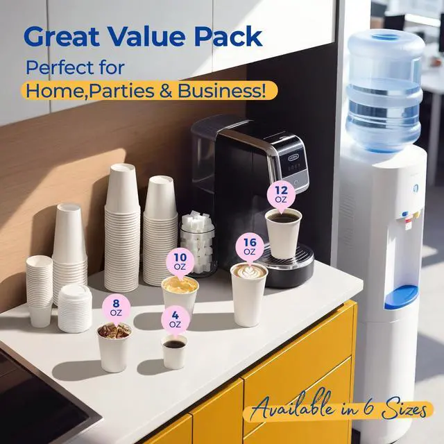 Alt view image 6 of 7 - 100 Pack 8 oz Disposable Coffee Cups with Lids, Premium Paper To Go Cups for Hot/Cold Beverages, Leak Proof Travel Cups for Cold/Hot Beverage, Office (White Lids)