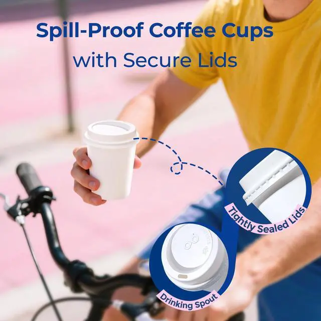 Alt view image 4 of 7 - 100 Pack 8 oz Disposable Coffee Cups with Lids, Premium Paper To Go Cups for Hot/Cold Beverages, Leak Proof Travel Cups for Cold/Hot Beverage, Office (White Lids)