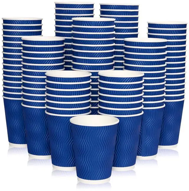 Main image of 120 Pack 12 oz Paper Coffee Cups, Blue Disposable Beverage Cups with Insulated Ripple Wall for Hot or Cold Drinks