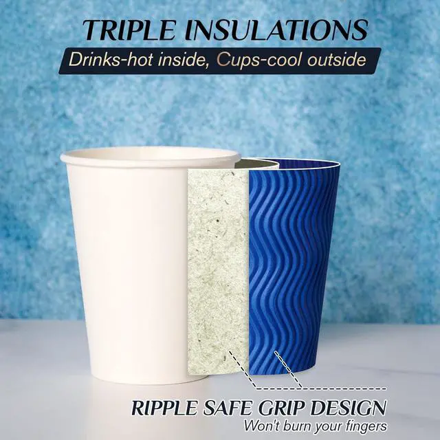 Alt view image 3 of 7 - 120 Pack 12 oz Paper Coffee Cups, Blue Disposable Beverage Cups with Insulated Ripple Wall for Hot or Cold Drinks