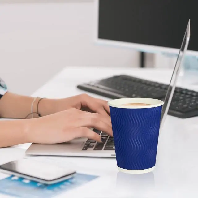 Alt view image 6 of 7 - 120 Pack 12 oz Paper Coffee Cups, Blue Disposable Beverage Cups with Insulated Ripple Wall for Hot or Cold Drinks