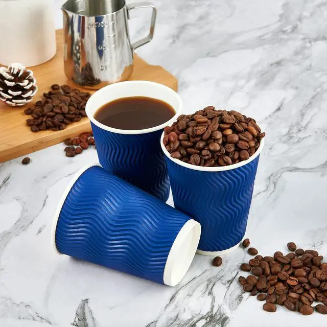 Alt view image 4 of 7 - 120 Pack 12 oz Paper Coffee Cups, Blue Disposable Beverage Cups with Insulated Ripple Wall for Hot or Cold Drinks