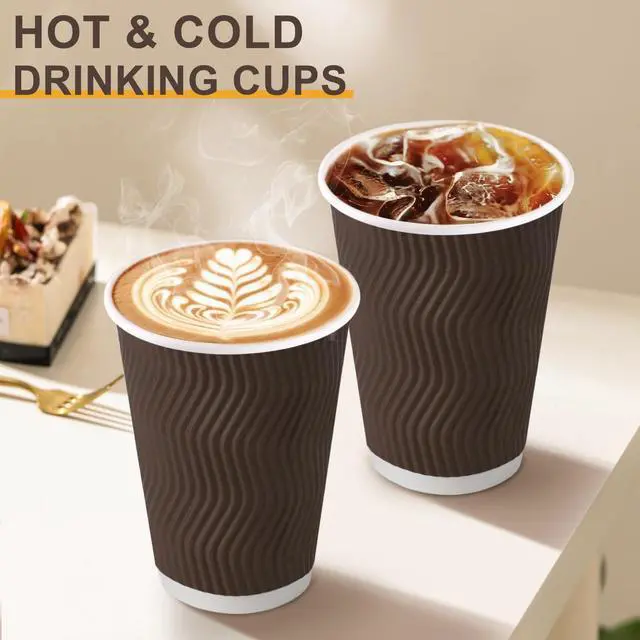 Alt view image 4 of 6 - 100 Pack 12 oz Coffee Cups Disposable, 100 Count Insulated Paper Coffee Cups, Corrugated Ripple Wall Design Paper Cup, Hot Cold Drinking Cup for Party, Picnic, Travel, Business, Home