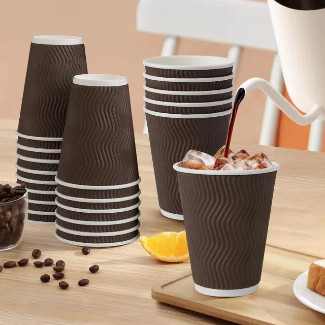 Alt view image 5 of 6 - 100 Pack 12 oz Coffee Cups Disposable, 100 Count Insulated Paper Coffee Cups, Corrugated Ripple Wall Design Paper Cup, Hot Cold Drinking Cup for Party, Picnic, Travel, Business, Home