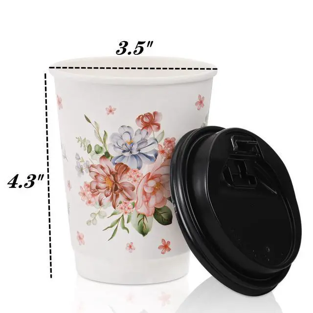 Alt view image 2 of 6 - 80 Pack Disposable Coffee Cups with 100 Lids, 12 Oz To Go Coffee Cups, Durable Insulated Hot Drink Paper Cups for Office, Wedding Reception, Iced Coffee, Floral Theme