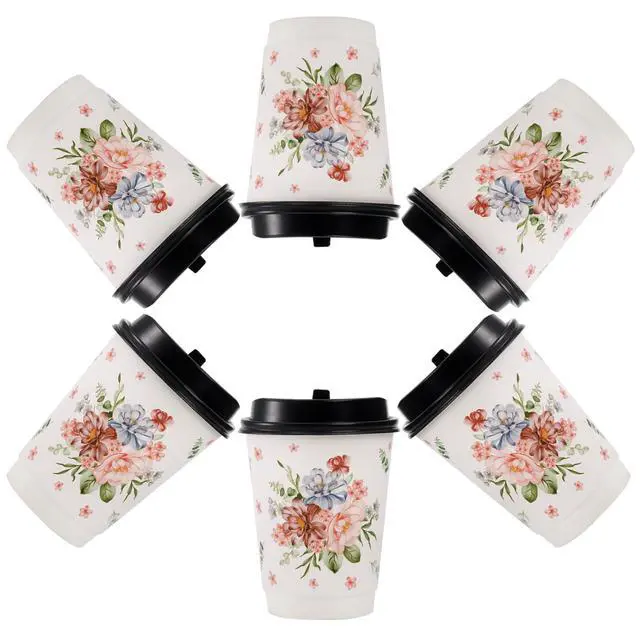 Alt view image 4 of 6 - 80 Pack Disposable Coffee Cups with 100 Lids, 12 Oz To Go Coffee Cups, Durable Insulated Hot Drink Paper Cups for Office, Wedding Reception, Iced Coffee, Floral Theme
