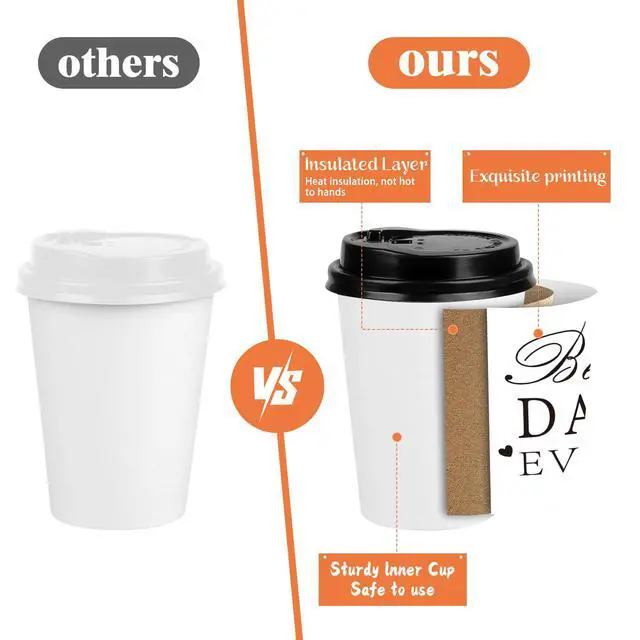 Alt view image 3 of 7 - 60 Pack 12oz Wedding Paper Cups Triple-layer with Black Leak Proof Lids and Extra Thick Insulated Beverage Cup for Hot & Cold Liquids Party Disposable Decoration Cups for Holiday