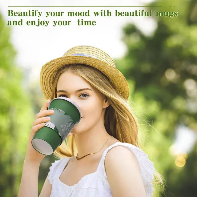 Alt view image 5 of 6 - 50 Pack Dark Green 12 oz Disposable Coffee Cups with Lids and Sleeves, Paper Hot Travel Cups for Beverages, Wedding, Baby Shower, Office and Party Supplies