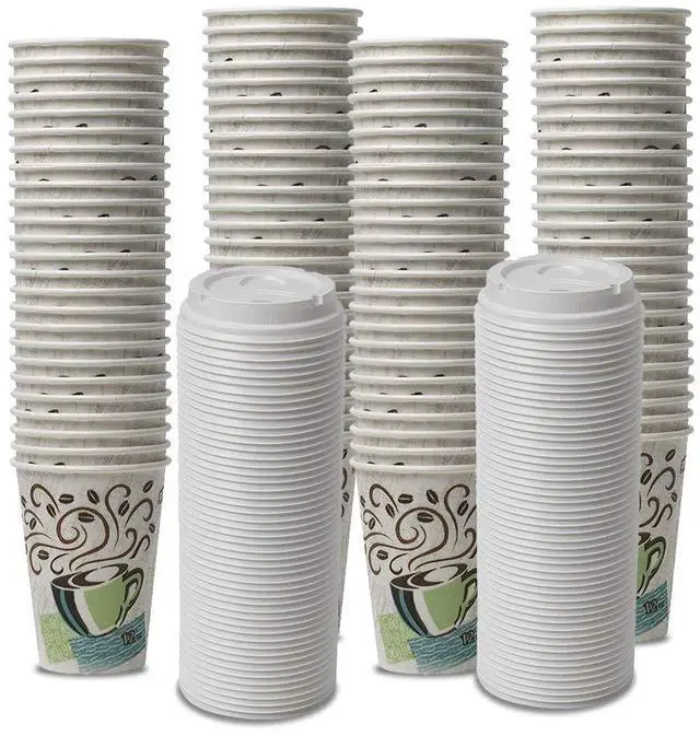 Main image of Dixie PerfecTouch WiseSize Coffee Design Insulated Paper Cup, 12oz Cups and Lids Bundle (12 oz, 100 Cups, 100 Lids)