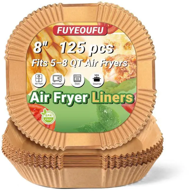 Main image of Air Fryer Paper Liners, 125Pcs Disposable Square Liners 8 Inch, Unbleached Food Grade Parchment for 5-8 QT Basket, Non-Stick Oil-Proof for Microwave Oven & Baking