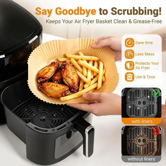 Alt view image 2 of 7 - Air Fryer Paper Liners, 125Pcs Disposable Square Liners 8 Inch, Unbleached Food Grade Parchment for 5-8 QT Basket, Non-Stick Oil-Proof for Microwave Oven & Baking