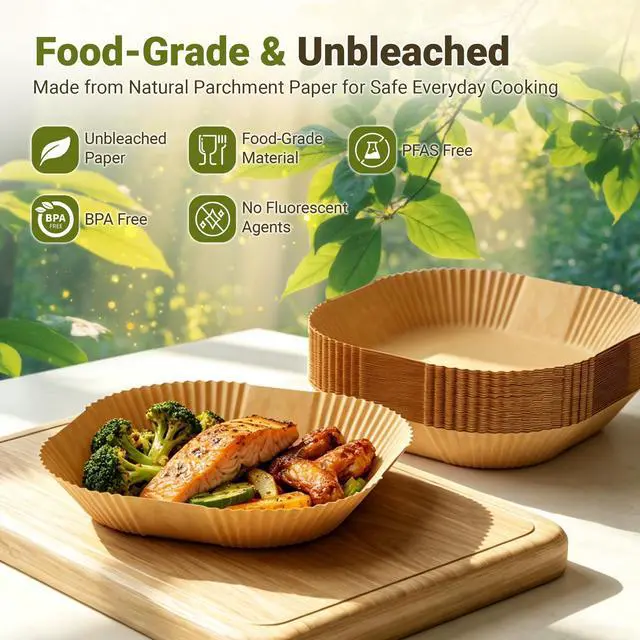Alt view image 3 of 7 - Air Fryer Paper Liners, 125Pcs Disposable Square Liners 8 Inch, Unbleached Food Grade Parchment for 5-8 QT Basket, Non-Stick Oil-Proof for Microwave Oven & Baking