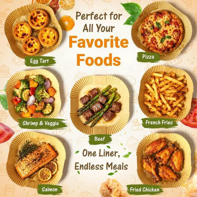 Alt view image 7 of 7 - Air Fryer Paper Liners, 125Pcs Disposable Square Liners 8 Inch, Unbleached Food Grade Parchment for 5-8 QT Basket, Non-Stick Oil-Proof for Microwave Oven & Baking