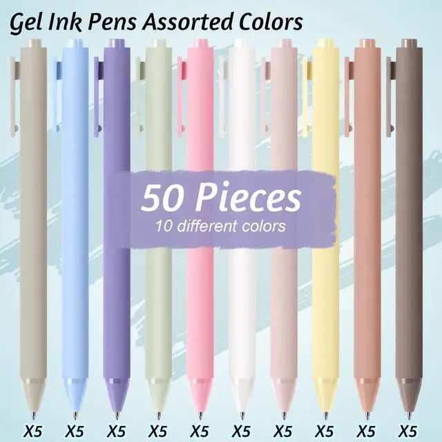 Alt view image 3 of 7 - 50 Pcs Gel Pens Bulk, 0.5mm Fine Point Black Ink Pen with Assorted Colored Retractable Quick Dry Pens for Office Teacher, Journaling, Server, Classroom, Back to School Supplies (Pastel Colors)