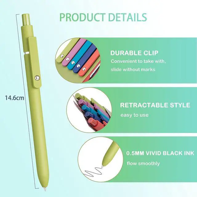 Alt view image 4 of 7 - 5 PCS Gel Pens Quick Dry Ink Pens Black Refill 0.5mm Fine Point Premium Retractable Ballpoint Gel Pens Retro Style