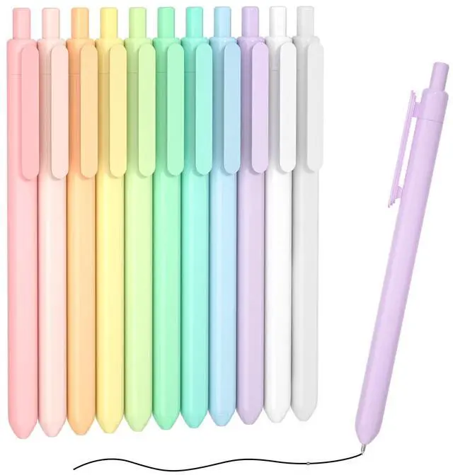 Main image of Retractable Pastel Gel Ink Pens, 11 Pack Black Ink Pens, Cute Pens 0.5mm Fine Point for Writing Journaling Taking Notes School Office Home