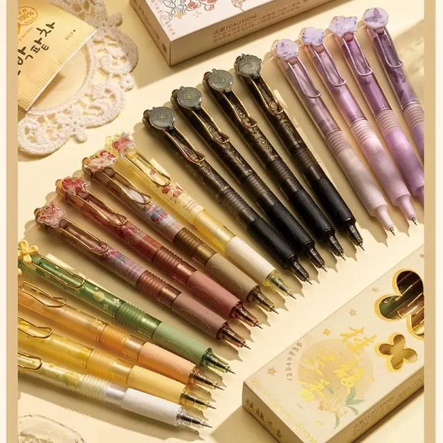 Alt view image 4 of 4 - 4 Pcs Cute Gel Pens Lift Pull Aesthetic Pens 0.5mm Fine Point Black Ink Smooth Writing Pen Kawaii Soft Grip Gel Pen Office School Supplies Women Girls Boys Men (Rose)