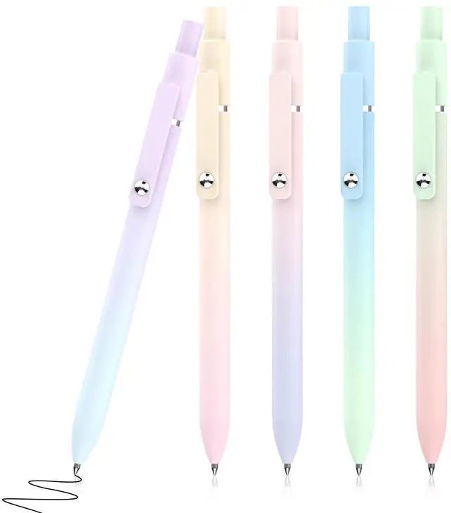 Main image of Gel Pens, Gel Ink Rollerball Pen 5 Pcs 0.5mm Black Ink Fine Point Smooth Writing Push Button Durable Clip Quick Dry for Office School Home Women Men Writing Diary Drawing Sketching - Gradient