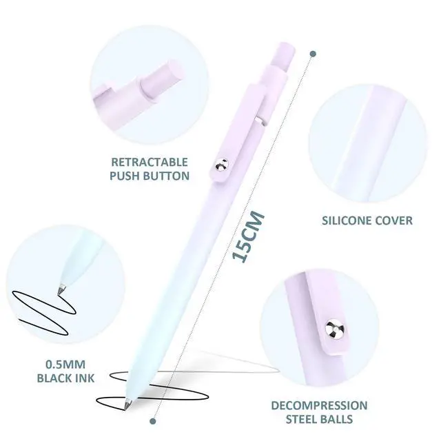 Alt view image 2 of 5 - Gel Pens, Gel Ink Rollerball Pen 5 Pcs 0.5mm Black Ink Fine Point Smooth Writing Push Button Durable Clip Quick Dry for Office School Home Women Men Writing Diary Drawing Sketching - Gradient