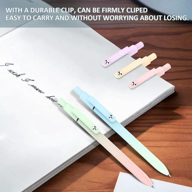 Alt view image 3 of 5 - Gel Pens, Gel Ink Rollerball Pen 5 Pcs 0.5mm Black Ink Fine Point Smooth Writing Push Button Durable Clip Quick Dry for Office School Home Women Men Writing Diary Drawing Sketching - Gradient