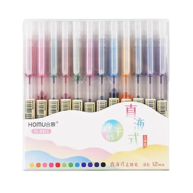 Alt view image 6 of 6 - 12 Colour Quick Dry Gel Pens, 0.5mm Fine Point Comfort Grip Gel Ink Pens Multi Colour Ink Aesthetic Journal Pen for Students Girls Boys Adults Writing Drawing School Office Supplies