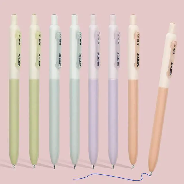 Main image of Gel Pens Fine Point: Retractable 0.5mm Blue Ink Silent Click Extra Fine No Smear Smudge Smooth Writing Pen 8ct Bullet Tip Non Bleed for Journaling