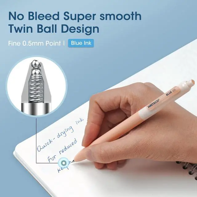 Alt view image 2 of 7 - Gel Pens Fine Point: Retractable 0.5mm Blue Ink Silent Click Extra Fine No Smear Smudge Smooth Writing Pen 8ct Bullet Tip Non Bleed for Journaling