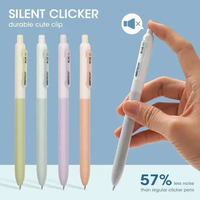 Alt view image 3 of 7 - Gel Pens Fine Point: Retractable 0.5mm Blue Ink Silent Click Extra Fine No Smear Smudge Smooth Writing Pen 8ct Bullet Tip Non Bleed for Journaling