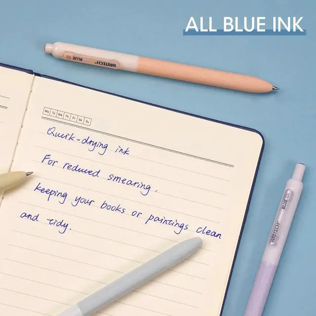 Alt view image 6 of 7 - Gel Pens Fine Point: Retractable 0.5mm Blue Ink Silent Click Extra Fine No Smear Smudge Smooth Writing Pen 8ct Bullet Tip Non Bleed for Journaling