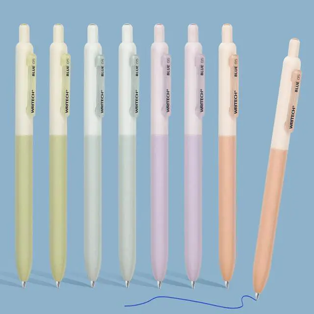 Alt view image 7 of 7 - Gel Pens Fine Point: Retractable 0.5mm Blue Ink Silent Click Extra Fine No Smear Smudge Smooth Writing Pen 8ct Bullet Tip Non Bleed for Journaling