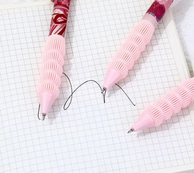 Alt view image 2 of 7 - 5pcs Cute Pink Rose Retractable Pens Aesthetic Gel Pens Soft Grip Ink Writing Pens with 0.5 mm Smooth Fine Point Office Supplies for Women Men (Pink Rose 5pcs)