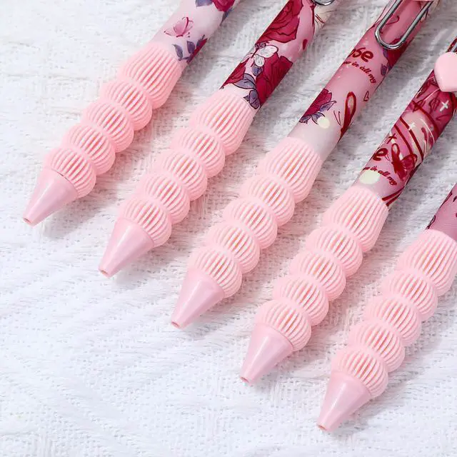 Alt view image 4 of 7 - 5pcs Cute Pink Rose Retractable Pens Aesthetic Gel Pens Soft Grip Ink Writing Pens with 0.5 mm Smooth Fine Point Office Supplies for Women Men (Pink Rose 5pcs)