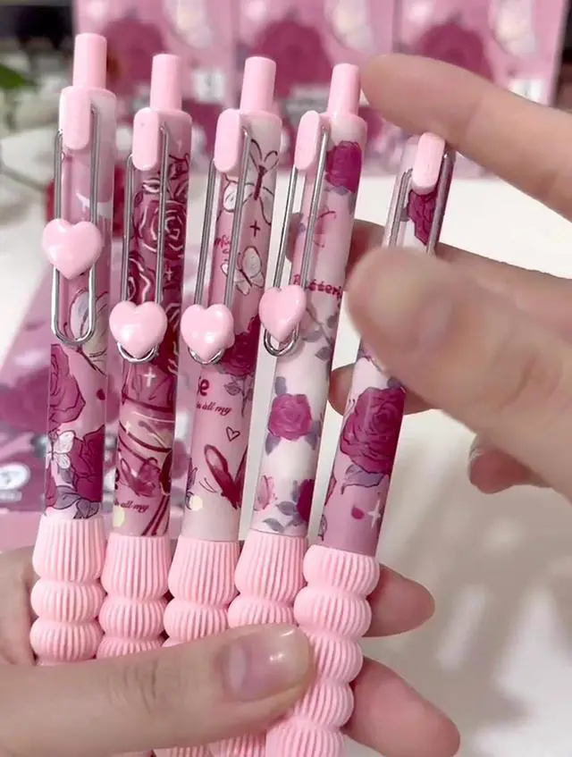 Alt view image 5 of 7 - 5pcs Cute Pink Rose Retractable Pens Aesthetic Gel Pens Soft Grip Ink Writing Pens with 0.5 mm Smooth Fine Point Office Supplies for Women Men (Pink Rose 5pcs)