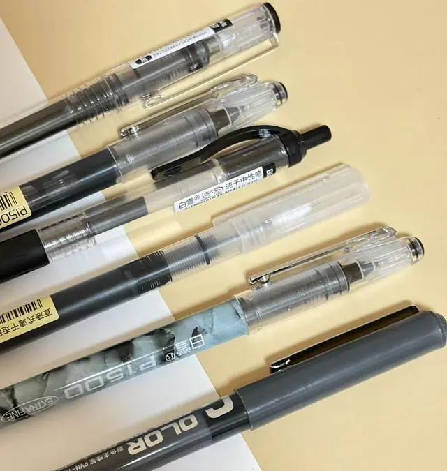 Alt view image 4 of 6 - 6PCS Black Ink Gel Pens Set, 0.5mm Bullet Nib ST Nibs Fine Point Quick-dry Journaling Gel Ink Pens for Office School, Note Taking(Black)